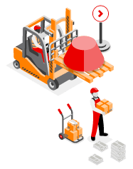 An illustration of people operating a forklift